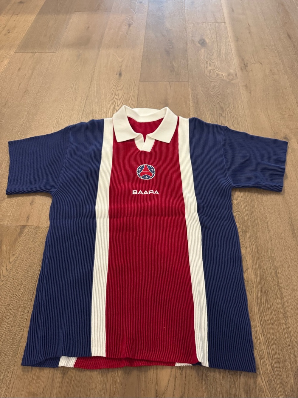 Red and Navy Ribbed Polo Shirt